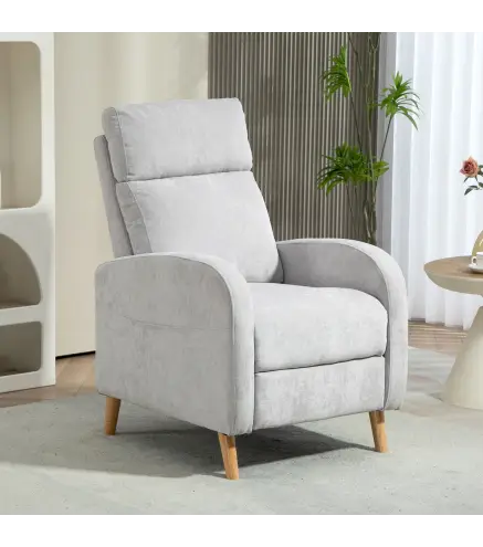 Sillón Relax Reclinable Tapizado en Lino Sintético con Reposapiés y Bolsillo Lateral Carga 135 kg 68x90x106 cm Gris Claro