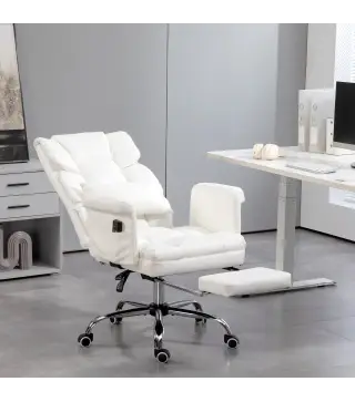 Silla de Oficina con 6 Puntos de Masaje Reposapiés Retráctil Altura Ajustable Control Remoto y Soporte Lumbar 69x65x115 cm Blanc
