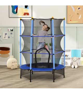 Trampolín para Niños de +3 Años Ø140 cm con Red de Seguridad y Marco de Acero para Interior y Exterior Azul y Negro