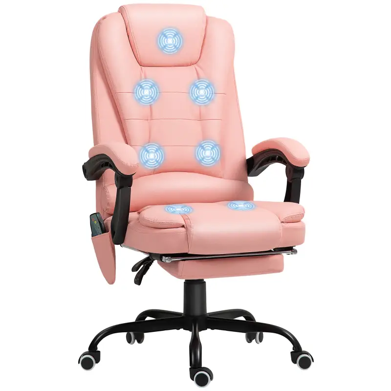 Silla de Oficina con 7 Puntos de Masaje con Reposapiés Retráctil Altura Ajustable Control Remoto y Tejido de PU Rosa