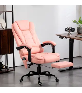 Silla de Oficina con 7 Puntos de Masaje con Reposapiés Retráctil Altura Ajustable Control Remoto y Tejido de PU Rosa