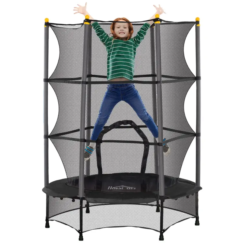 Trampolín para Niños de +3 Años Ø140 cm con Red de Seguridad y Marco de Acero para Interior y Exterior Negro