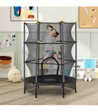 Trampolín para Niños de +3 Años Ø140 cm con Red de Seguridad y Marco de Acero para Interior y Exterior Negro