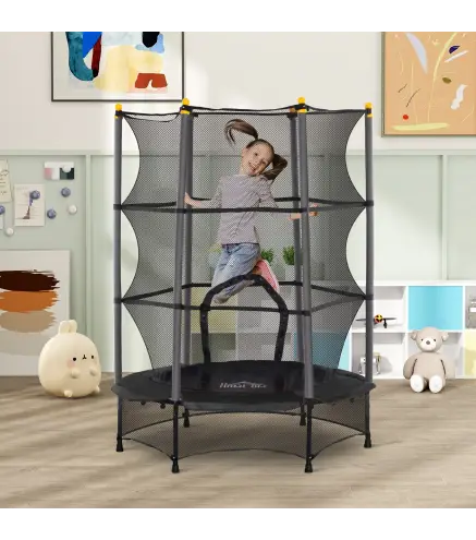 Trampolín para Niños de +3 Años Ø140 cm con Red de Seguridad y Marco de Acero para Interior y Exterior Negro