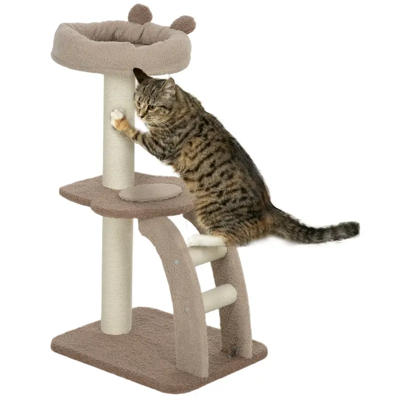 Árbol para Gatos Altura 88 cm Torre para Gatos con Nido Plataformas Bola Colgante Escalera y Poste de Sisal Café Árbol para Gatos Altura 88 cm Torre para Gatos con Nido Plataformas Bola Colgante Escalera y Poste de Sisal Café