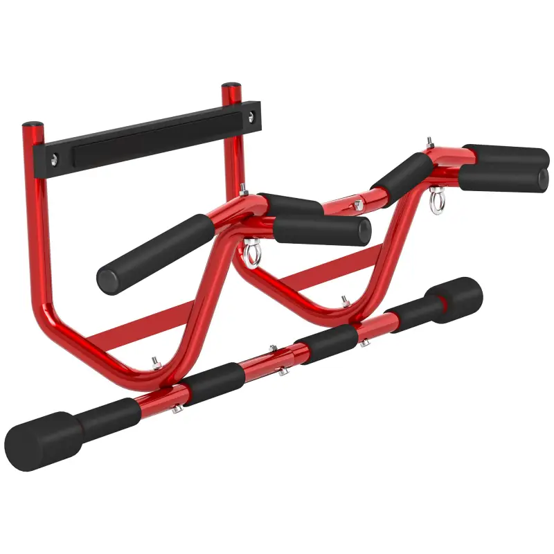 Barra de Dominadas de Pared Carga 150 kg para Ejercicio y Entrenamiento en Casa Gimnasio Rojo y Negro