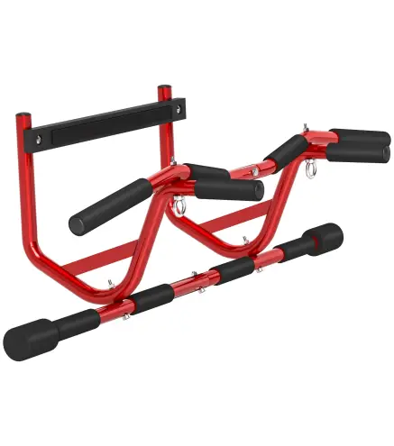 Barra de Dominadas de Pared Carga 150 kg para Ejercicio y Entrenamiento en Casa Gimnasio Rojo y Negro