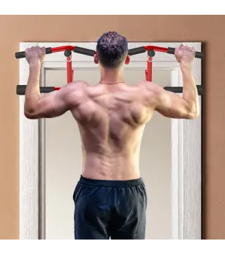 Barra de Dominadas de Pared Carga 150 kg para Ejercicio y Entrenamiento en Casa Gimnasio Rojo y Negro