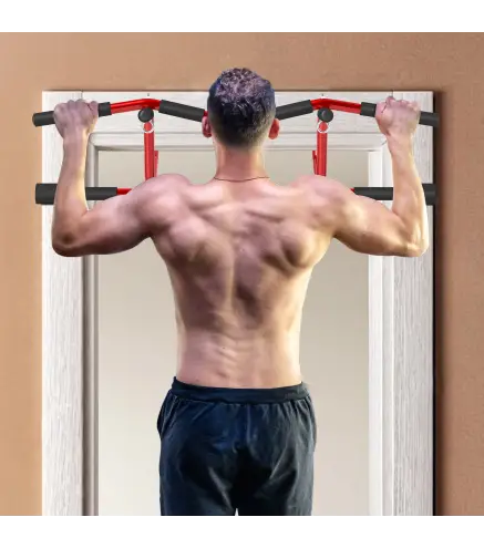 Barra de Dominadas de Pared Carga 150 kg para Ejercicio y Entrenamiento en Casa Gimnasio Rojo y Negro