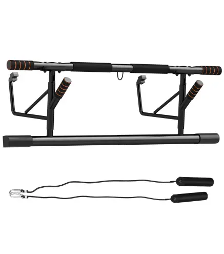 Barra de Dominadas de Pared con Bandas de Resistencia Carga 150 kg para Ejercicio y Entrenamiento Negro y Naranja