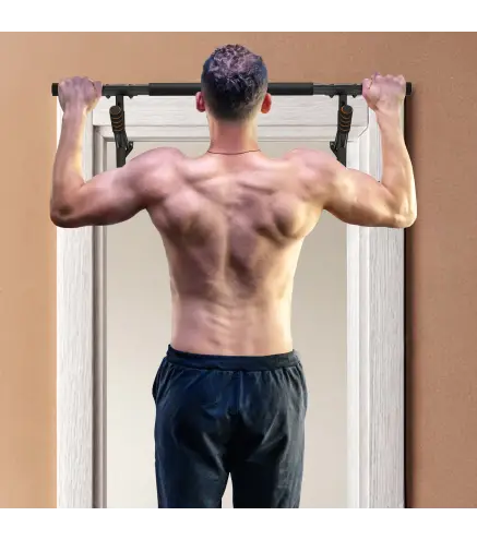 Barra de Dominadas de Pared con Bandas de Resistencia Carga 150 kg para Ejercicio y Entrenamiento Negro y Naranja