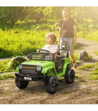 Coche Eléctrico para Niños con Batería 12V Mando a Distancia Velocidad Ajustable USB Faros Bocina Verde