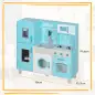 Cocina de Madera Infantil con Sonido Fogón Horno Grifo Fregadero Microondas Lavadora Máquina de Hielo Azul