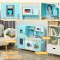 Cocina de Madera Infantil con Sonido Fogón Horno Grifo Fregadero Microondas Lavadora Máquina de Hielo Azul