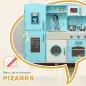 Cocina de Madera Infantil con Sonido Fogón Horno Grifo Fregadero Microondas Lavadora Máquina de Hielo Azul