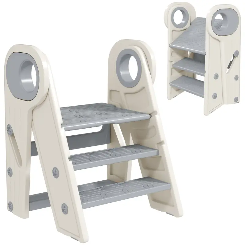 Torre de Aprendizaje Ajustable Escalera para Niños de +18 Meses Antideslizante para Baño Cocina Librería Gris y Blanco