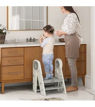 Torre de Aprendizaje Ajustable Escalera para Niños de +18 Meses Antideslizante para Baño Cocina Librería Gris y Blanco