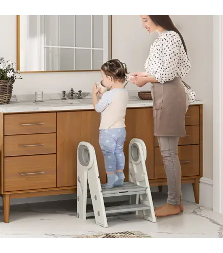 Torre de Aprendizaje Ajustable Escalera para Niños de +18 Meses Antideslizante para Baño Cocina Librería Gris y Blanco