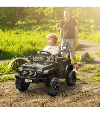Coche Eléctrico para Niños con Batería 12V Mando a Distancia Velocidad Ajustable USB Faros Bocina Negro