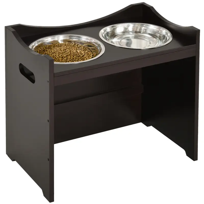 Comedero para Perros Elevado con 2 Tazones de Acero Inoxidable y Altura Ajustable 54x31,5x47 cm Café
