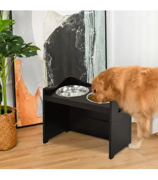 Comedero para Perros Elevado con 2 Tazones de Acero Inoxidable y Altura Ajustable 54x31,5x47 cm Café