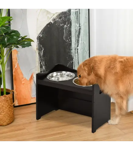 Comedero para Perros Elevado con 2 Tazones de Acero Inoxidable y Altura Ajustable 54x31,5x47 cm Café