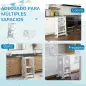Torre de Aprendizaje 2 en 1 Convertible en Mesa y Silla con Barra de Seguridad 60x44,5x86 cm Blanco