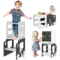 Torre de Aprendizaje Taburete Infantil con Pizarra Convertible en Mesa y Silla con Diseño de Coche Blanco y Gris