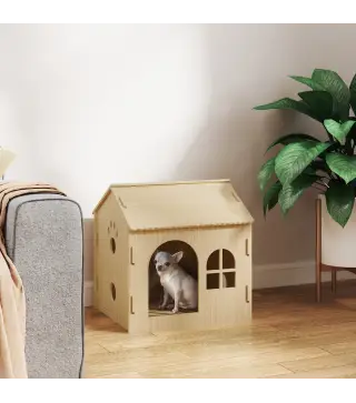 Caseta para Perros Interior con Ventana Diseño de Garra Hueca Casita para Perros y Gatos 49,5x41x51 cm Roble