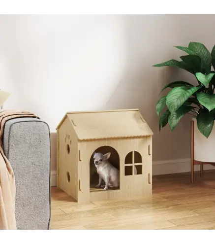 Caseta para Perros Interior con Ventana Diseño de Garra Hueca Casita para Perros y Gatos 49,5x41x51 cm Roble