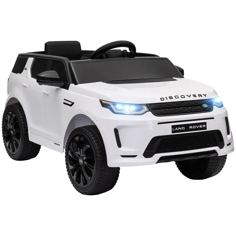 Coche Eléctrico para Niños con Licencia Land Rover Discovery Sport Batería 12V Mando a Distancia Faros y Música Blanco