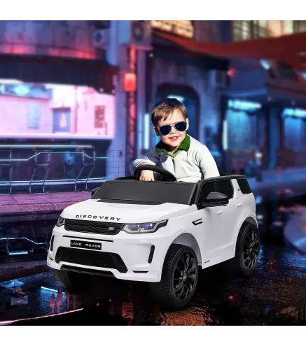 Coche Eléctrico para Niños con Licencia Land Rover Discovery Sport Batería 12V Mando a Distancia Faros y Música Blanco