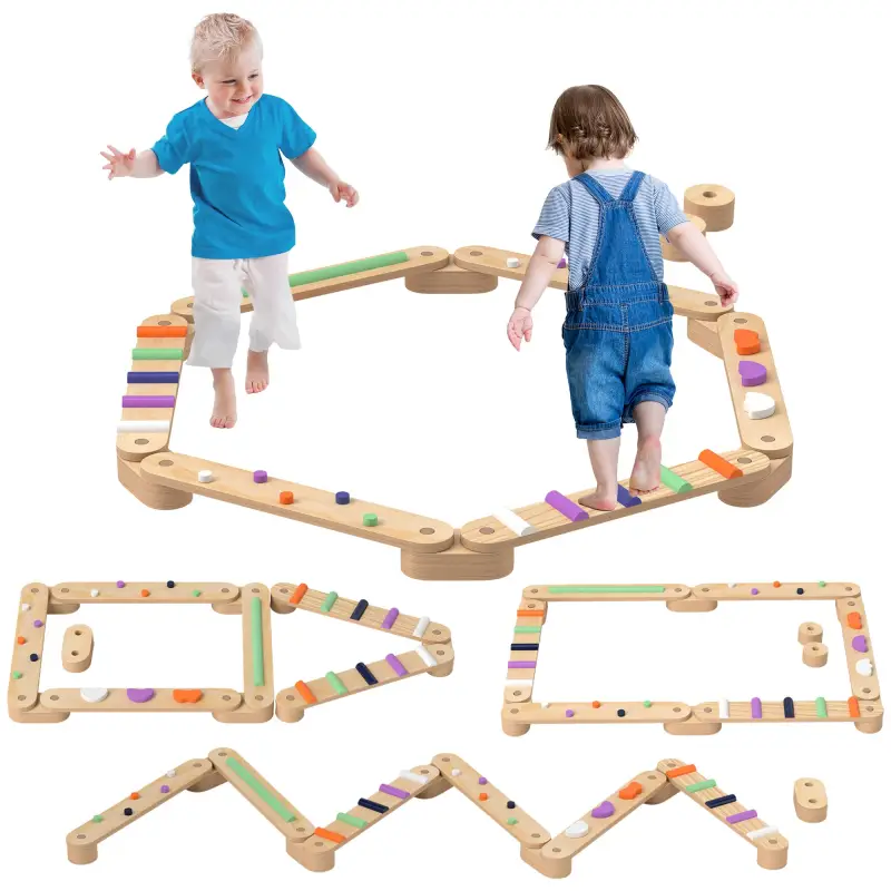 Juego de Viga de Equilibrio de Madera para Niños de +3 Años para Entrenamiento de Equilibrio Multicolor