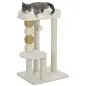 Árbol para Gatos Altura 76 cm con Revestimiento de Borreguillo Plataformas Bola Colgante y Poste de Yute Beige
