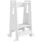 Torre de Aprendizaje para Niños con Pedal Altura Ajustable en 3 Niveles y Barrera de Seguridad 45x47,5x91 cm Blanco