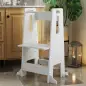 Torre de Aprendizaje para Niños con Pedal Altura Ajustable en 3 Niveles y Barrera de Seguridad 45x47,5x91 cm Blanco