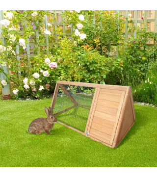 Jaula para Conejos 116x62,2x52,5 cm en Forma de Triangular con Puertas y Rejilla Metálica Madera Natural