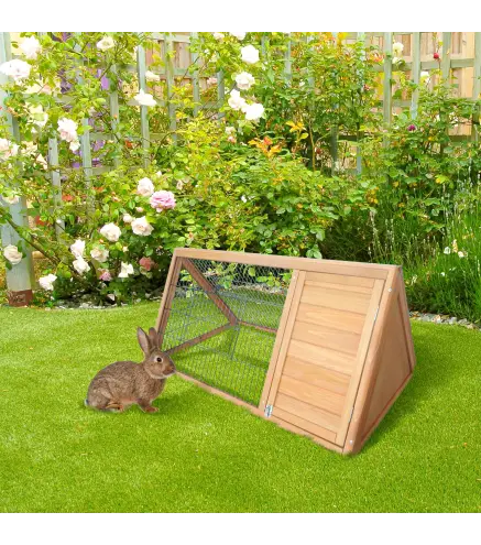 Jaula para Conejos 116x62,2x52,5 cm en Forma de Triangular con Puertas y Rejilla Metálica Madera Natural