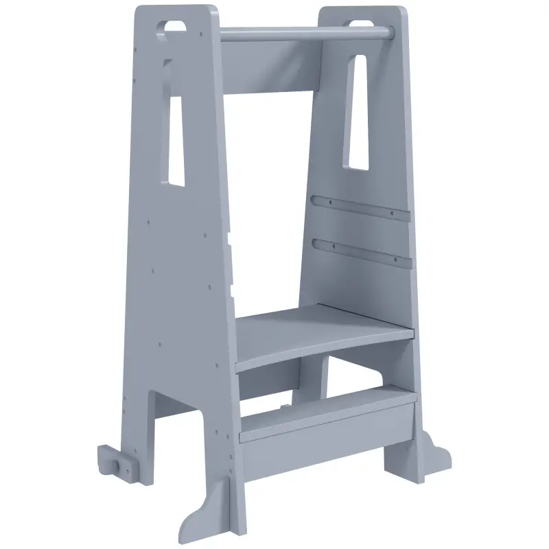 Torre de Aprendizaje para Niños con Pedal Altura Ajustable en 3 Niveles y Barrera de Seguridad 45x47,5x91 cm Gris
