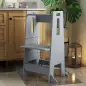 Torre de Aprendizaje para Niños con Pedal Altura Ajustable en 3 Niveles y Barrera de Seguridad 45x47,5x91 cm Gris