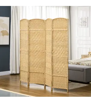 Separador de Ambientes de 4 Paneles Biombo Plegable 180x180 cm Pantalla de Privacidad de Polipropileno Natural
