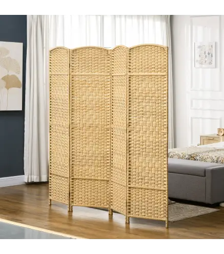 Separador de Ambientes de 4 Paneles Biombo Plegable 180x180 cm Pantalla de Privacidad de Polipropileno Natural