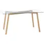 Mesa de Comedor para 6 Personas con Encimera de Cristal y Patas de Acero Efecto Madera 150x75x76 cm Transparente