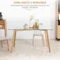 Mesa de Comedor para 6 Personas con Encimera de Cristal y Patas de Acero Efecto Madera 150x75x76 cm Transparente