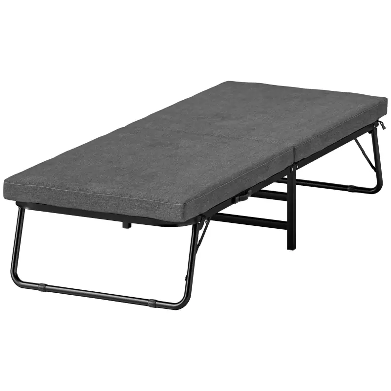 Cama Plegatín Plegable 70x180 cm con Colchón de Espuma con Respaldo Ajustable en 5 Posiciones y Ruedas Carga 120 kg Gris