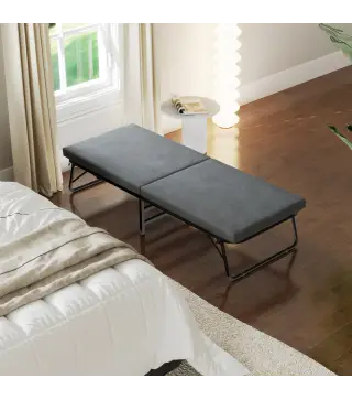 Cama Plegatín Plegable 70x180 cm con Colchón de Espuma con Respaldo Ajustable en 5 Posiciones y Ruedas Carga 120 kg Gris