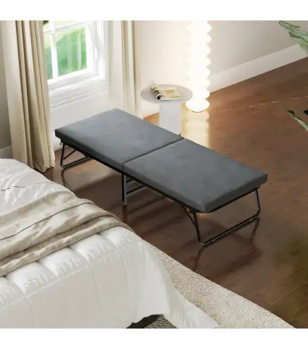 Cama Plegatín Plegable 70x180 cm con Colchón de Espuma con Respaldo Ajustable en 5 Posiciones y Ruedas Carga 120 kg Gris