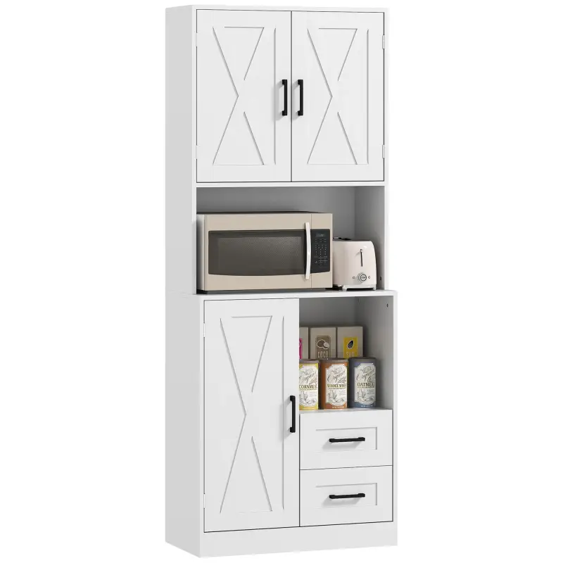 Armario de Cocina con Puertas Compartimentos Abiertos Cajones y Estantes Ajustables 70x40x180 cm Blanco Armario de Cocina con Puertas Compartimentos Abiertos Cajones y Estantes Ajustables 70x40x180 cm Blanco