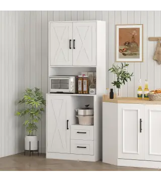Armario de Cocina con Puertas Compartimentos Abiertos Cajones y Estantes Ajustables 70x40x180 cm Blanco