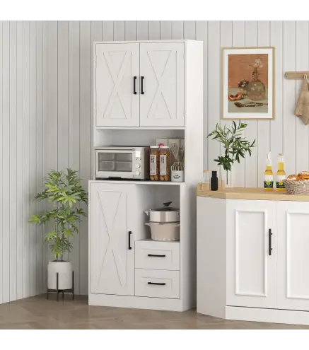 Armario de Cocina con Puertas Compartimentos Abiertos Cajones y Estantes Ajustables 70x40x180 cm Blanco